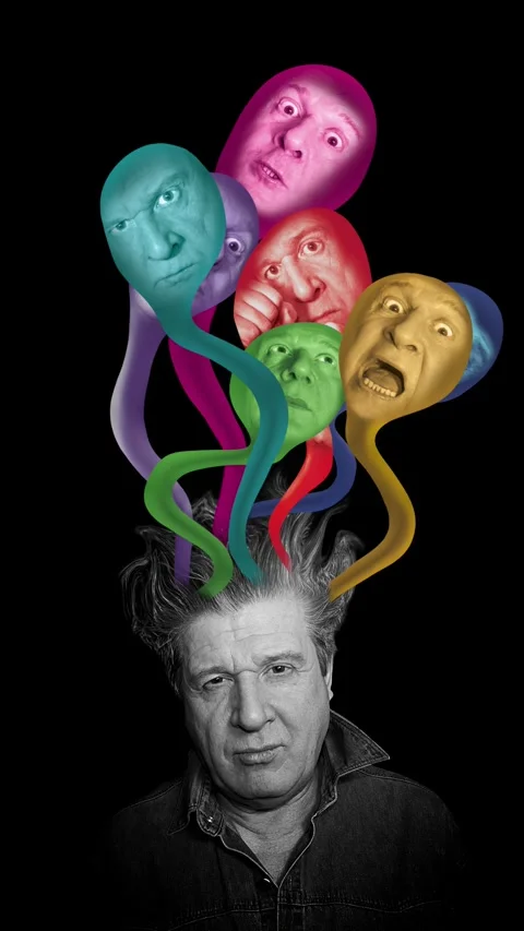 Man with his faces. Art collage about different emotions Vídeo Stock 294963699