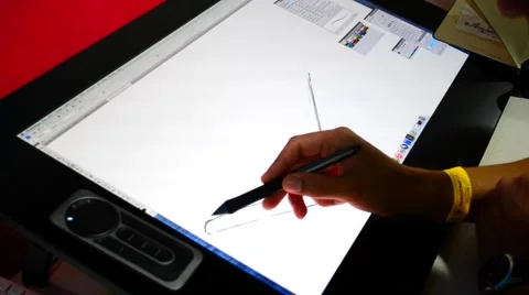 The man with his hand  drawing on a large tablet computer Stock Footage