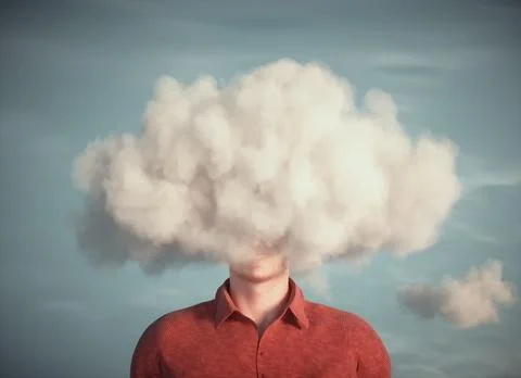 Man with his head in the clouds. Stock Illustration