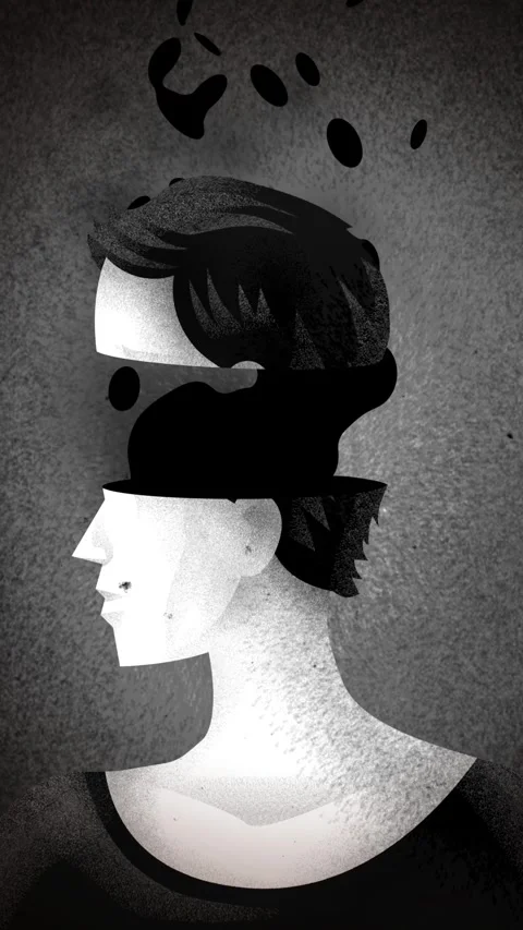 Man with his head opening and negative thoughts emerging Stock Footage 342478442