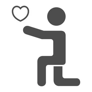 Man on his knees with heart solid icon, 8 March concept, man giving heart to his Stock Illustration