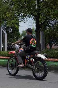 A Man On His Motorcycle Stock Photos