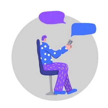 Man with his phone text a message. Young human character sitting on the chair Stock Illustration
