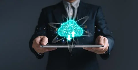 Man hold cloud computing system diagram show on hand.Data storage.Digital t.. Stock Photos