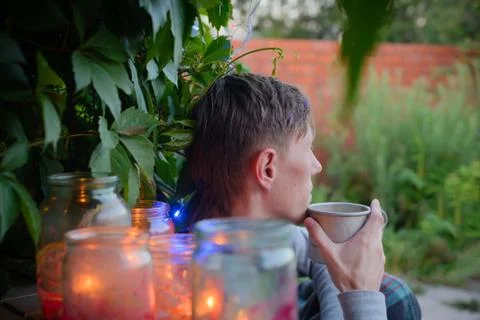 Man hold cup Stock Photos