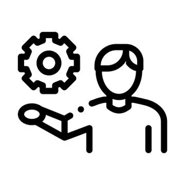 Man Hold Gear Icon Vector Outline Illustration 스톡 일러스트