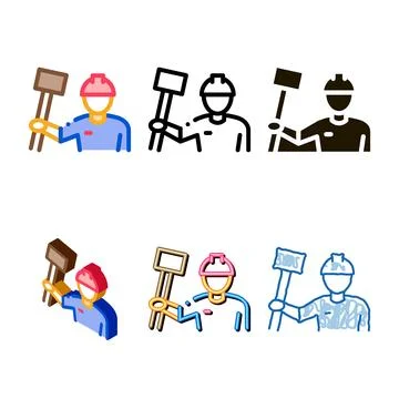 Man hold hammer icon vector outline variety Stock Illustration