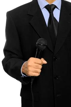 Man hold microphone Stock Photos