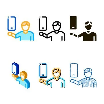 Man hold phone icon vector outline types Stock Illustration