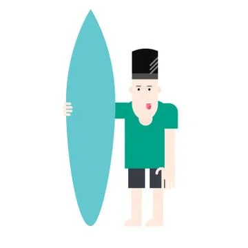 Man hold serve board flat design Stock Illustration