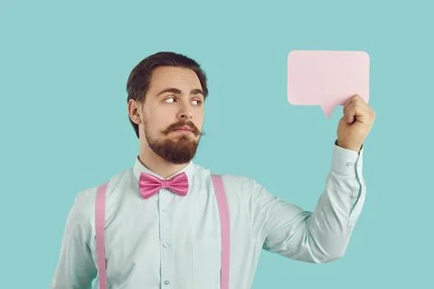Man hold speech bubble for online communication Stock Photos