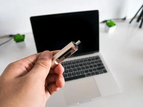 Man Hold the USB Type-C Memory Card Reader Stock Photos