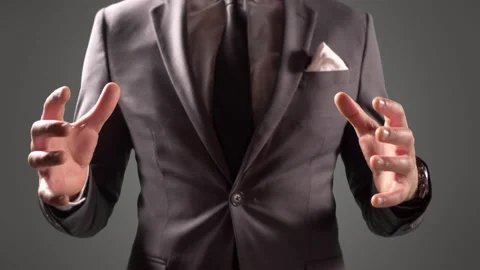 Man Holding 3D Object Space, Businessman Open Hand Gesture Person Suite Stock Footage 162407227