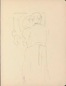 Man holding and studying an object. Leaf 8 Recto from a sketchbook with 9 ... Stock Photos