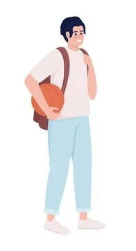 Man holding ball semi flat color vector character イラスト素材