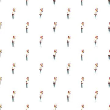 Man holding balloons pattern celebrating birthday event Illustrazione stock