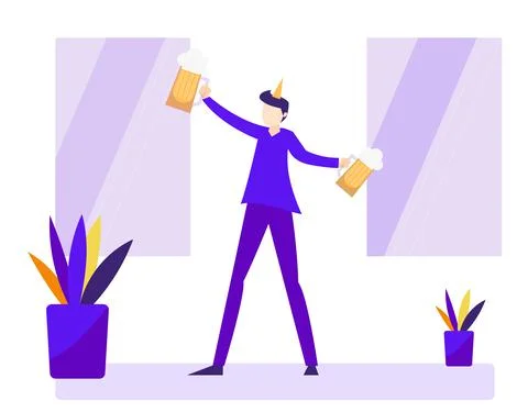 Man holding beer flat design Stock Illustration
