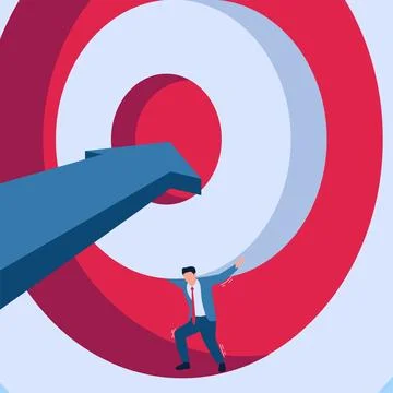 Man holding big circle when arrow comes hitting him, illustration under pre.. Stock Illustration