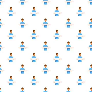Man holding blank banner pattern on white background Illustrazione stock