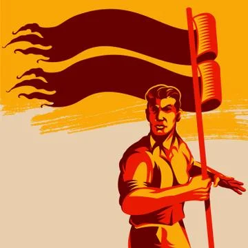 Man Holding Blank Flag Vector Illustration Stock Illustration