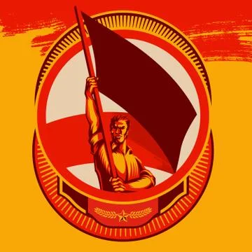 Man Holding Blank Flag Vector Badge Illustration Stock Illustration