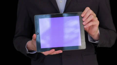 Man holding bluescreen tablet Stock Footage 40960320