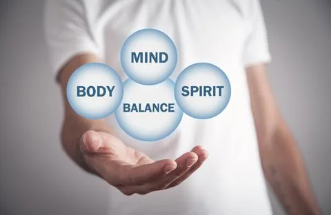 Man holding body, mind, spirit balance. Stock Photos