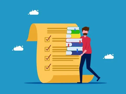 Man holding book with checklist documents. Future planning and learning Stock Illustration