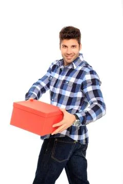 Man holding a box Stock Photos