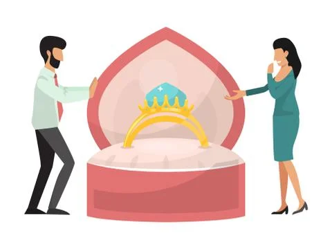 Man holding box with ring making propose to his girlfriend Ilustración de archivo