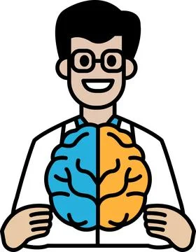 A man is holding a brain with two halves, one blue and one orange Illustrazione stock
