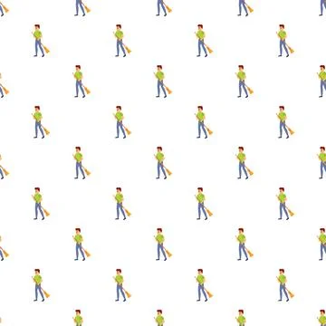 Man holding a broom in a repeating pattern Illustrazione stock