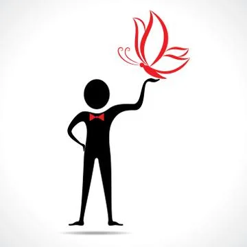 Man holding a butterfly icon vector Stock Illustration