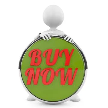 Man holding buy now button Stock Illustration