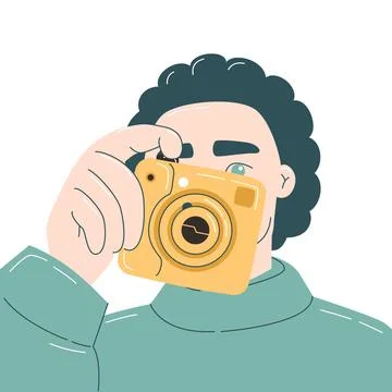 Man holding camera and taking a picture Stock Illustration