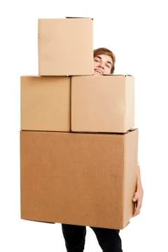 Man holding card boxes Stock Photos