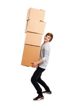 Man holding card boxes Stock Photos