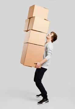 Man holding card boxes Stock Photos