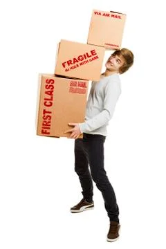 Man holding card boxes Stock Photos