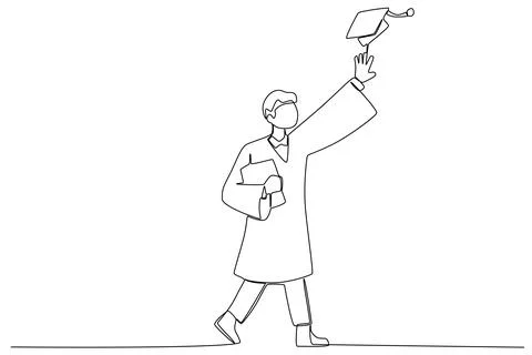 A man holding a certificate while throwing a hat Stock Illustration