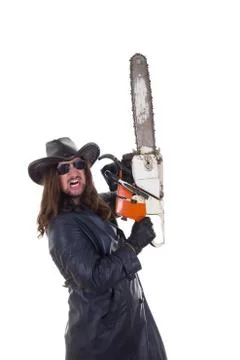 Man holding chainsaw Stock Photos