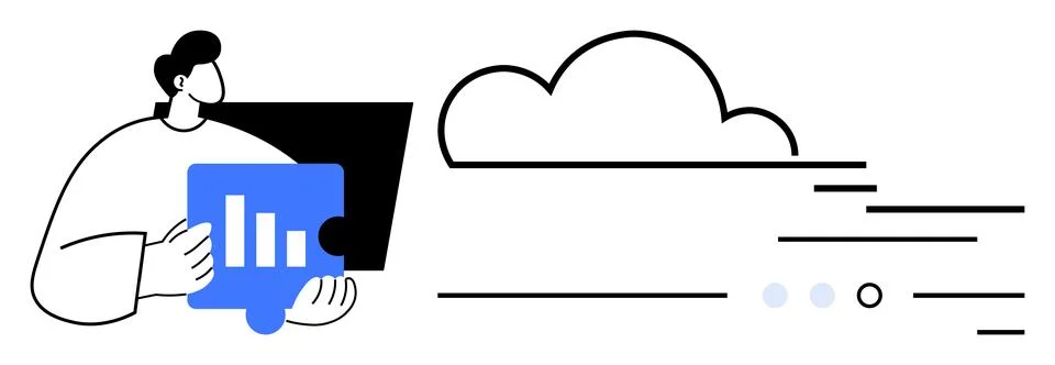 Man holding chart with data graph and computer. Ideal for technology, data an Stock Illustration