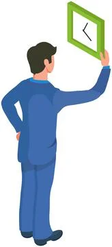 Man holding clock in hand to delay time. Businessman controls time wants to deal Stock Illustration