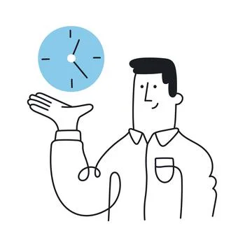 Man holding a clock in his hand. Time management, planning, organizes working Stock Illustration