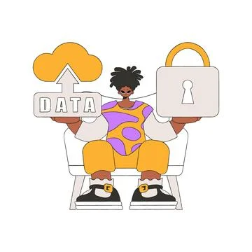A man holding cloud storage and a padlock. Stock Illustration