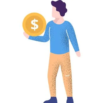Man holding coin vector icon isolated on white Stock Illustration