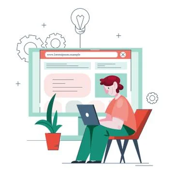 Man holding a computer create a website. Stock Illustration