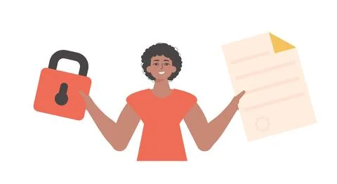 A man is holding a contract or document. Data protection. Smart contract. T.. Stock Illustration