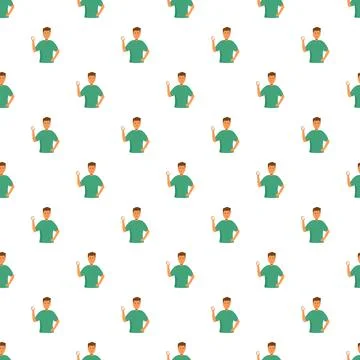 Man holding cup seamless pattern preparing drink Stock Illustration
