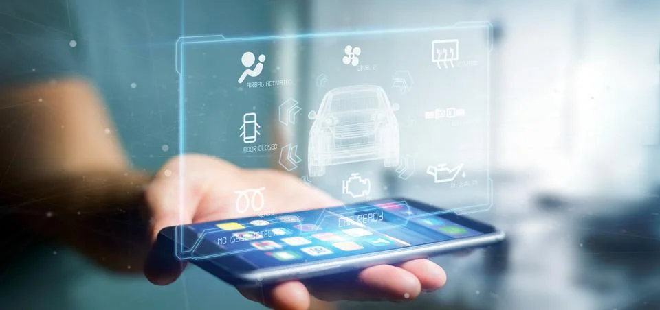Man holding a Dashboard smartcar interface dashboard 3d rendering Stock Photos